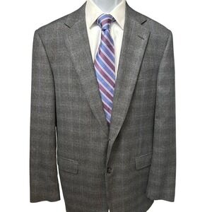 Samuelsohn Roger Stevens Super 120s Wool Suit Jacket Blazer Plaid Gray 42L Tall